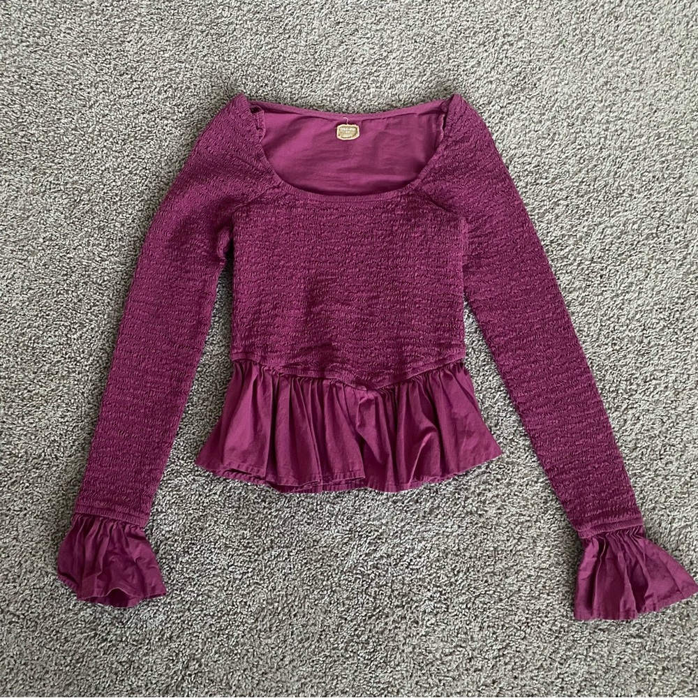 Free People Smocked Top with Flare sleeves